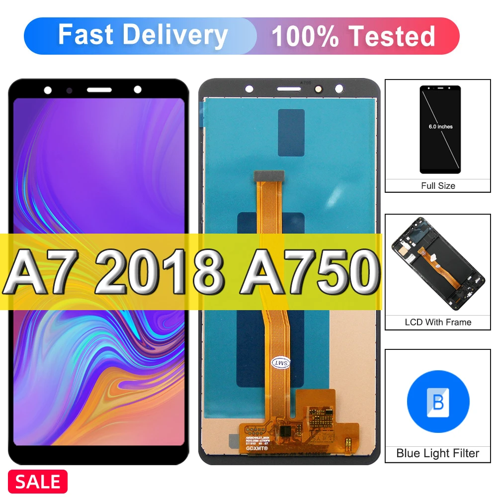 TFT A750 LCD For Samsung Galaxy A7 2018 LCD SM-A750F A750F A750 Display With Frame Touch Screen Digitizer Replacement Parts