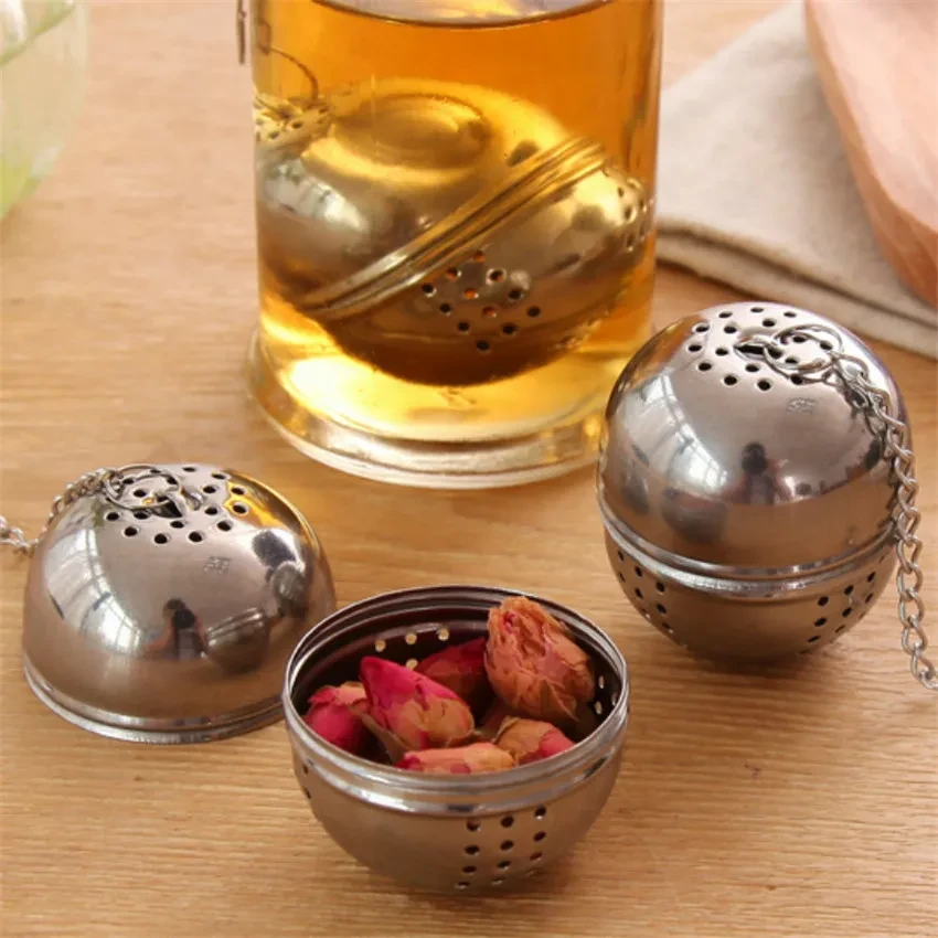 New Stainless Steel Ball Tea Infuser Mesh Filter Strainer w/hook Loose Tea Leaf Spice Ball with Rope chain Home Kitchen Tools