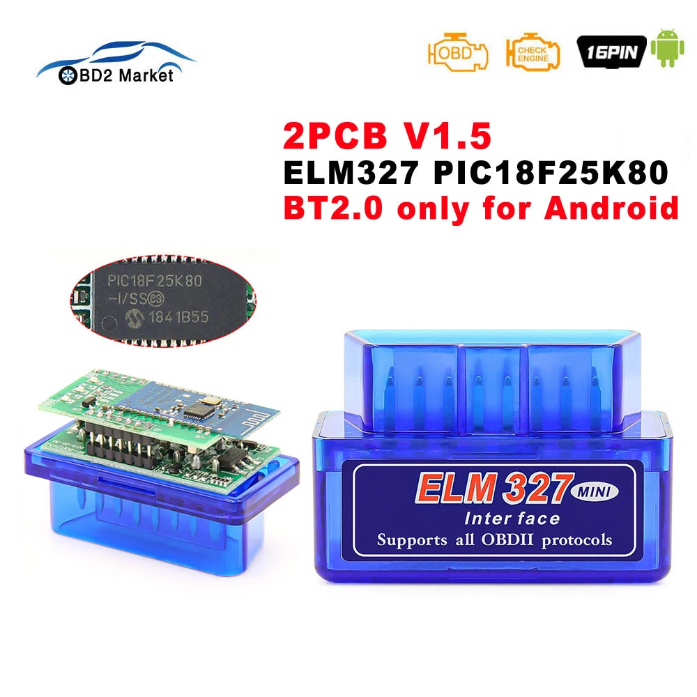MINI ELM327 V1.5 PIC18F25K80 OBD2 Auto tool ELM 327 V 1 5 OBD 2 OBDII Car Diagnostic ODB2 Adapter Bluetooth-Compatible Scanner