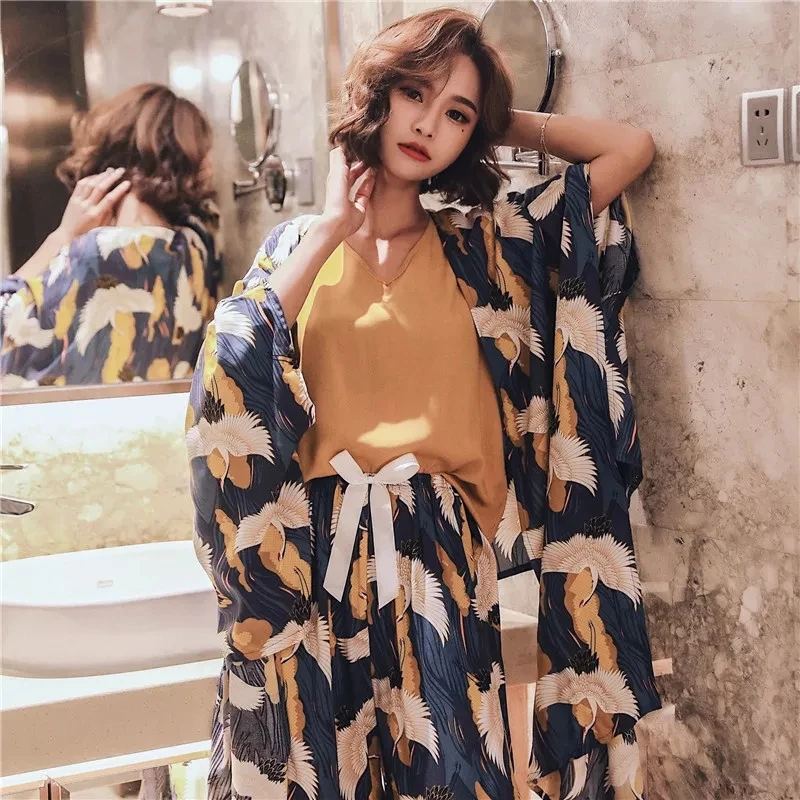 JULY'S SONG 4 Pieces  Soft Autumn Summer Women Pajamas Sets  Floral Printed Sleepwear With Shorts Female Leisure Nightwear Suit