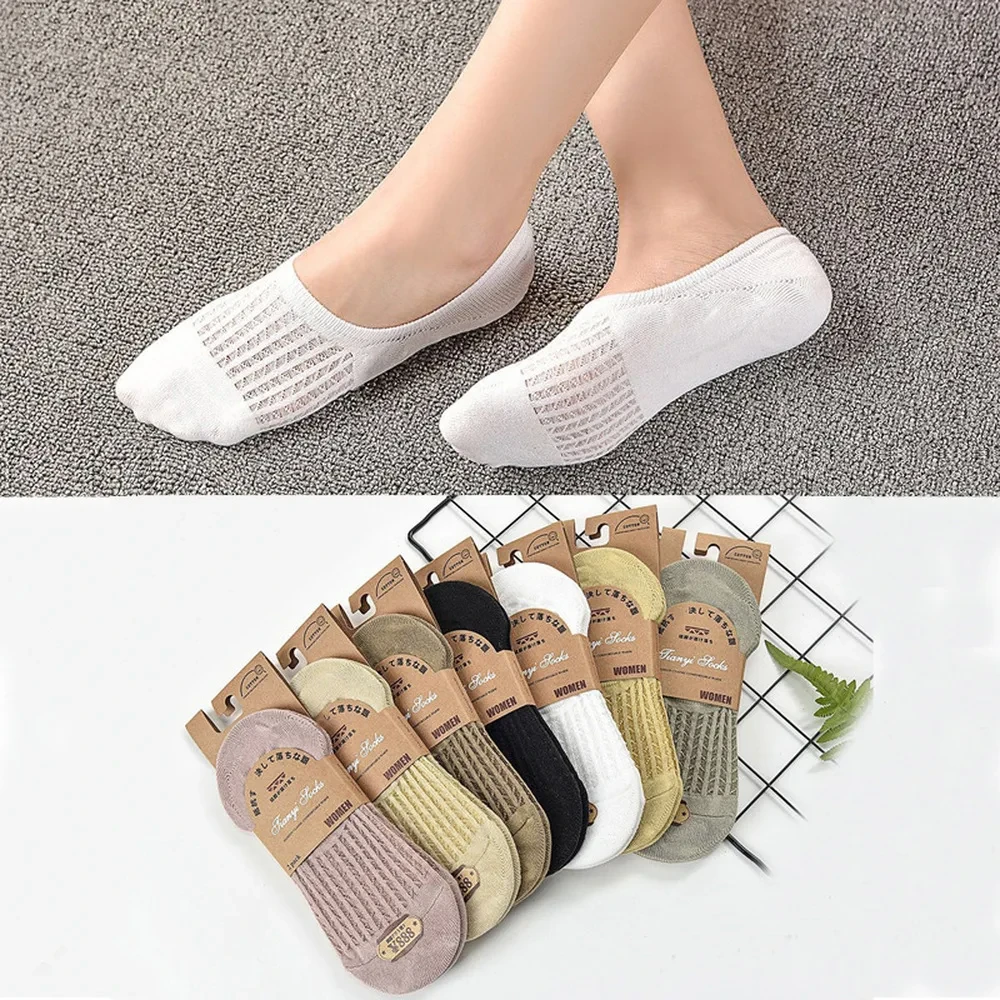 5 Pairs/Lot Dazzling Girls Summer New Thin Cool Mesh Breathable Invisible Socks Women's Simple Hollowed Bamboo Shallow Socks