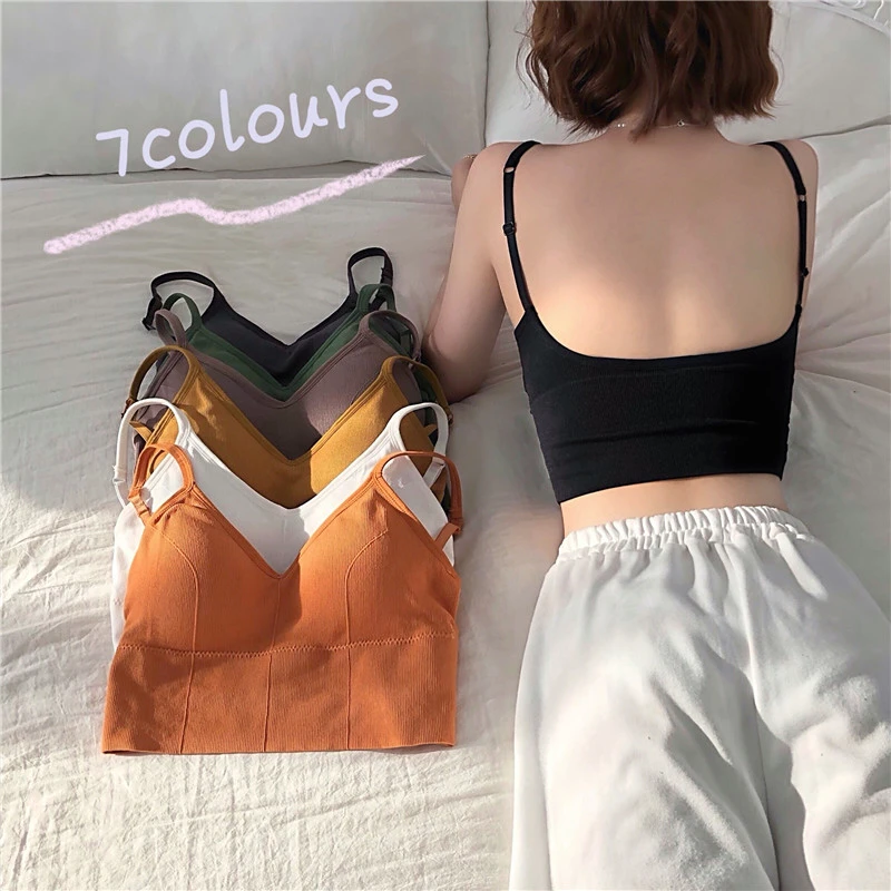 Women Camis Simple Soft Slim Fit All-match Short Sleeveless Tops with Chest Pad Female Backless Stretchy High Elastic Ins Chic