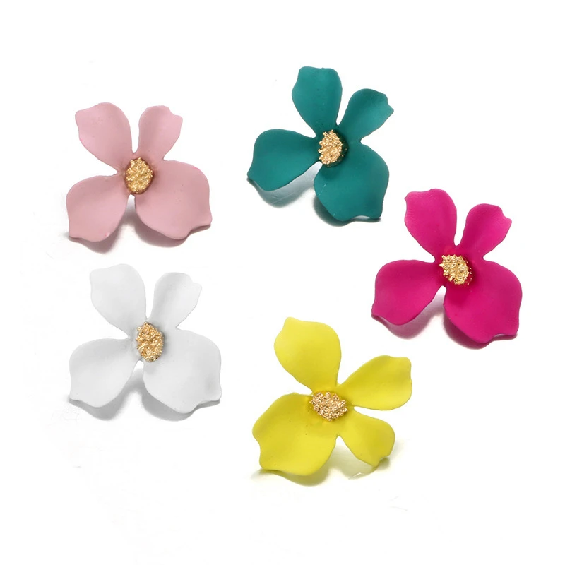 New Design Sweet Jewelry Spray Paint Stud Earring With Flower Earrings Statement Trendy Brincos for Girls Gift Pendientes