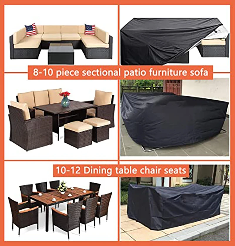 66 Black Silver Waterproof Outdoor Patio Garden Furniture Covers Rain Snow Chair covers for Sofa Table Chair Dust Proof Cover