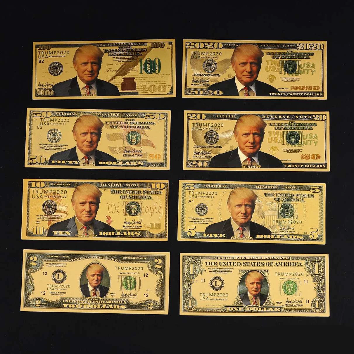 Donald Trump USD 1/2/5/10/20/50/100 Gold Dollar Bill Full Set Banknote 2020