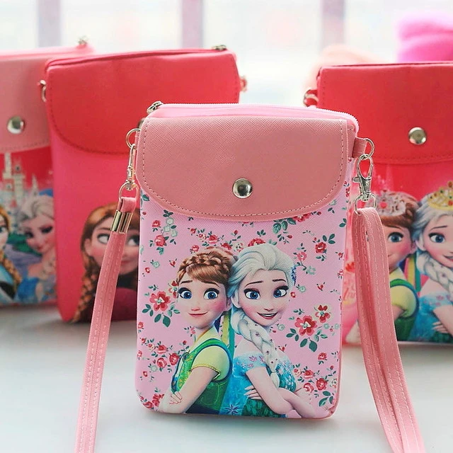 Disney cartoon princess messenger bag pu leather cute girl snack bag ladies convenient Messenger cell phone bag frozen Elsa Anna