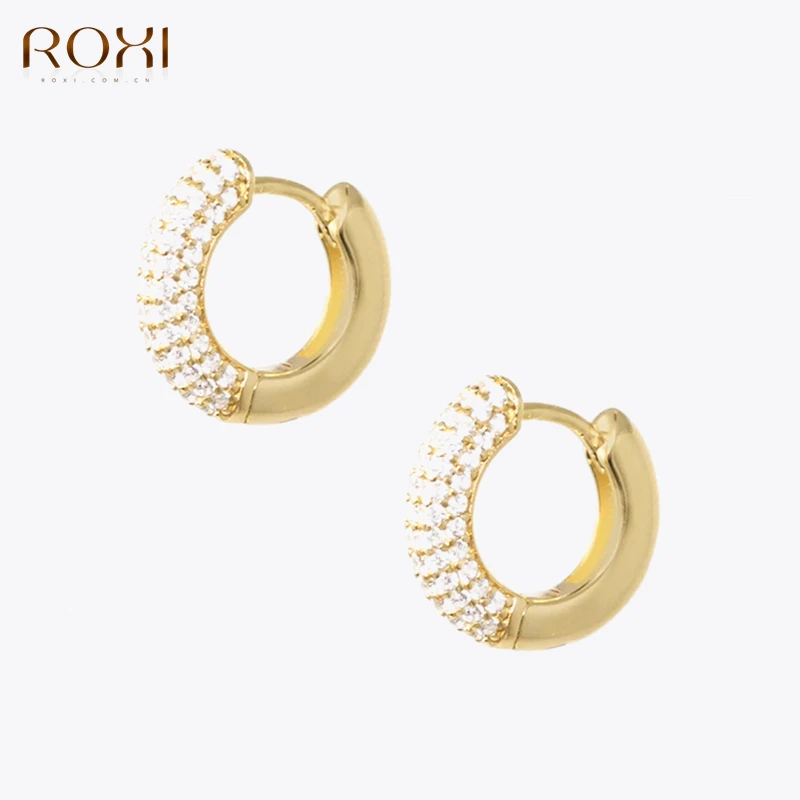 ROXI Copper Circle Round Earrings For Women Jewelry Ear Piercing Hoop Earrings Cz Huggie Earrings White Zircon Jewelry Kolczyki