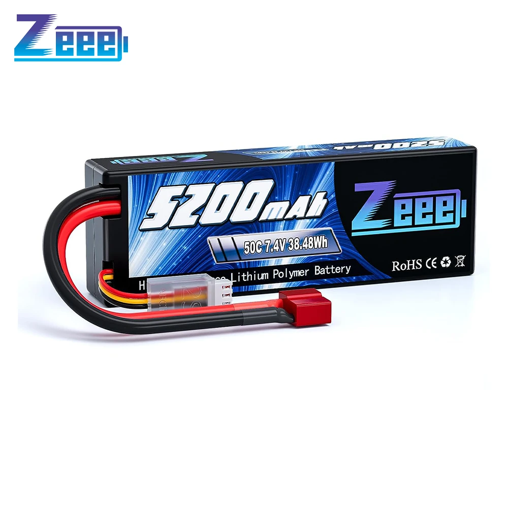 Zeee 5200mAh RC Lipo Battery 7.4V 50C 2S RC Battery with Deans Plug for RC Evader Boat Car Truck Truggy Buggy Tank Helicopter