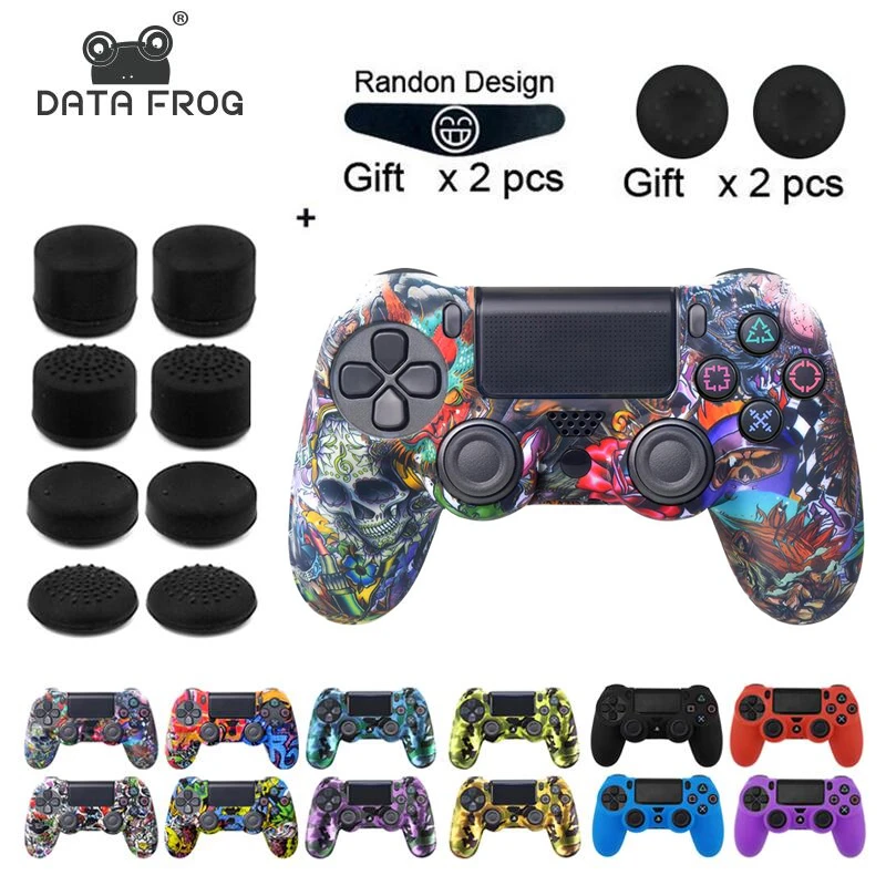 Data Frog Soft Flexible Cover Silicone Case Protection Skin For Playstation 4 PS4 Pro Slim with LED Light Bar Sticker 2pcs Grip