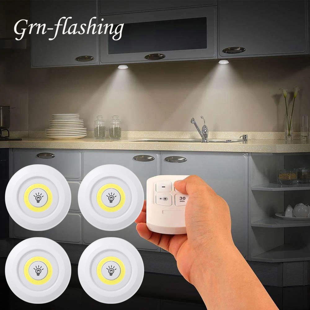 3W COB LED Under Cabinet Light Indoor Tap Remote Dimmable Battery Book Table Night Lamp for Corridor Stair Kitchen Loft Lighting