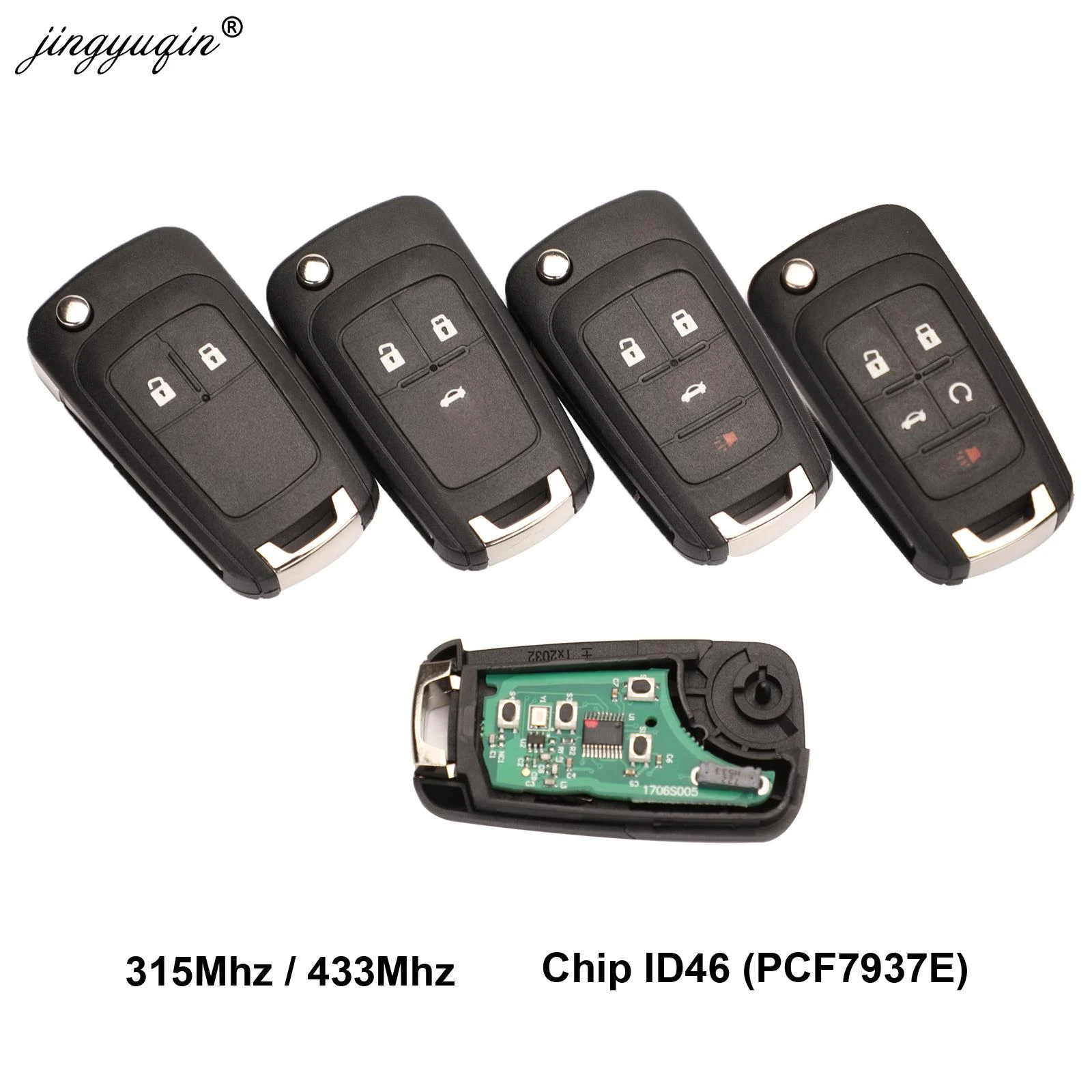 jingyuqin 2/3/4/5 Buttons Car Remote Key DIY for OPEL/VAUXHALL Astra J Corsa E Insignia Zafira C 2009-2016 315 / 433MHz PCF7937E