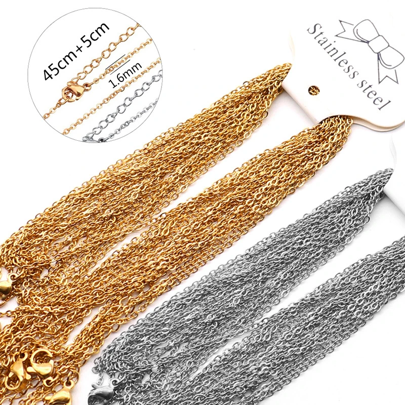 10pcs/lot 45+5cm Adjustable Gold Stainless Steel Link Chains Necklaces Fashion Jewelry Cuban Chains Wholesale Chain DIY Crafts