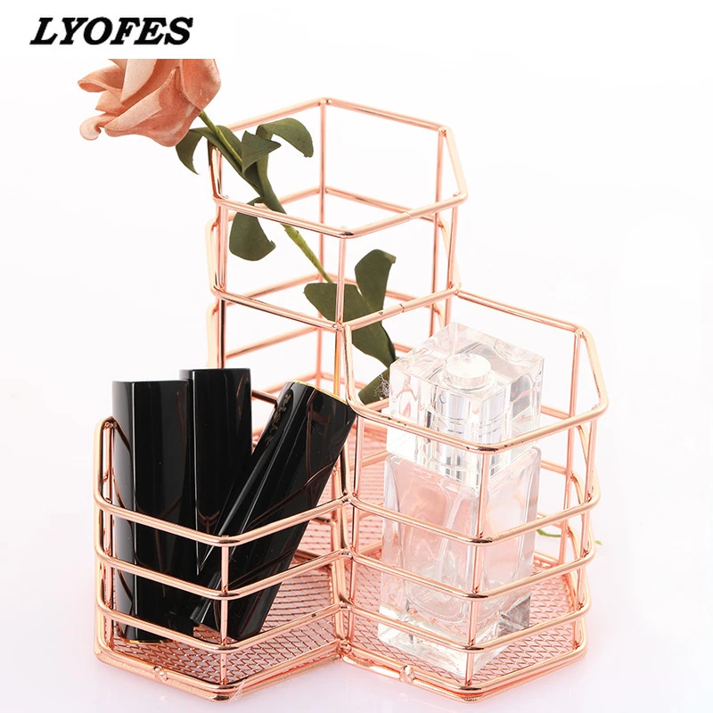 Desk Organizer Storage Accessories Makeup Brush Stand for Pens Pencil Pot Marker Pen Holder Rose Gold Stationery Container