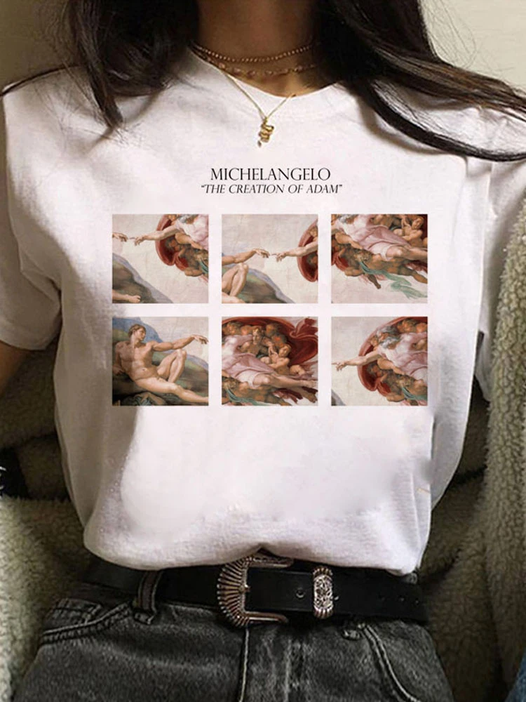 Vaporwave Michelangelo Tshirt Aesthetic T Shirt Women Fashion  Harajuku Tshirt Casual Graphic T-shirt Tee Female Tops Tee Clothe
