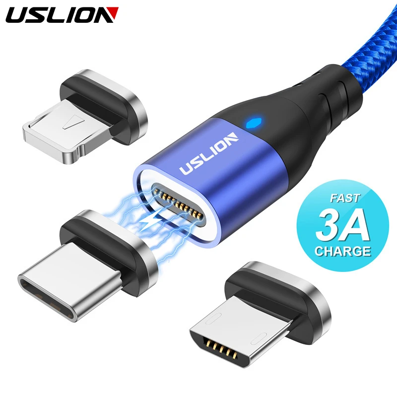 USLION Magnetic Cable Micro USB 3A Fast Charging Phone Android Data Cable Wire Magnet Charger For iPhone Samsung Xiaomi Huawei
