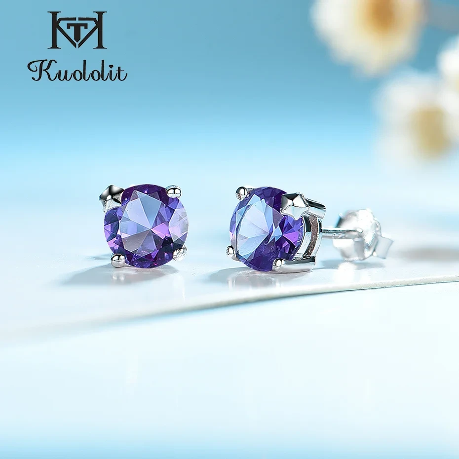 Kuololit Tanzanite Gemstone Stud Earrings for Women Solid 925 Sterling Silver Wedding Handmade Jewelry Fashion Gift For Girl New