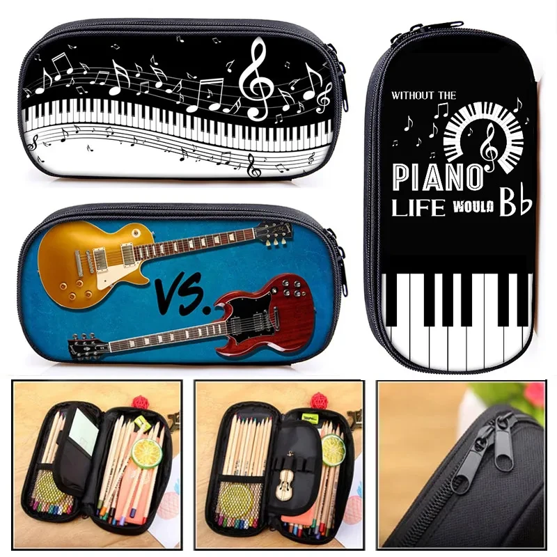 Elegent Music Note Piano / Guitar Cosmetic Case Pen Holder Women Makeup Bag Kids Pencil Box Girl Stationary Bags School Supplies