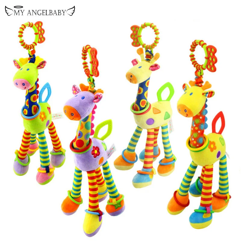 New Arrival Soft Giraffe Animal Handbells Rattles Plush Infant Baby Development Handle Toys Hot Selling WIth Teether Baby Toy