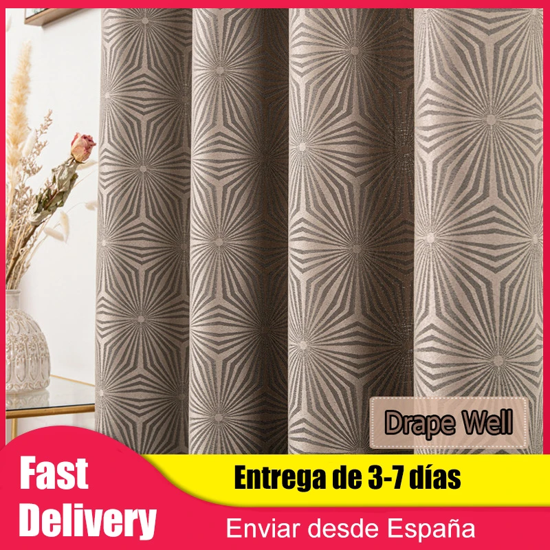 300x280 Luxury Geometric Pattern Curtains for Bedroom Living Room Elegant Window Treatments Jacquard Brown Blackout Curtain Grey