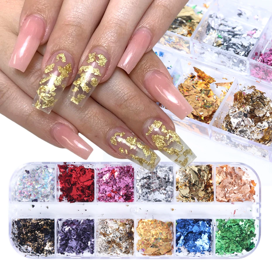 Aluminum Foil Nail Glitter Sequins Flakes Irregular Foil Paper Gel Polish Reflective Chrome Powder Nail Art Decor LA950-1