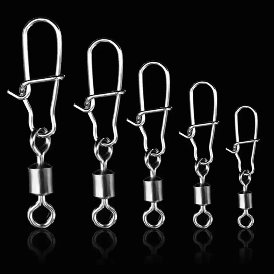 WALK FISH 50PCS/Lot 2# 4# 6# 8# 10# Fishing Connector Pin Bearing Rolling Swivel Stainless Steel with Snap Fishhook Lure Tackle