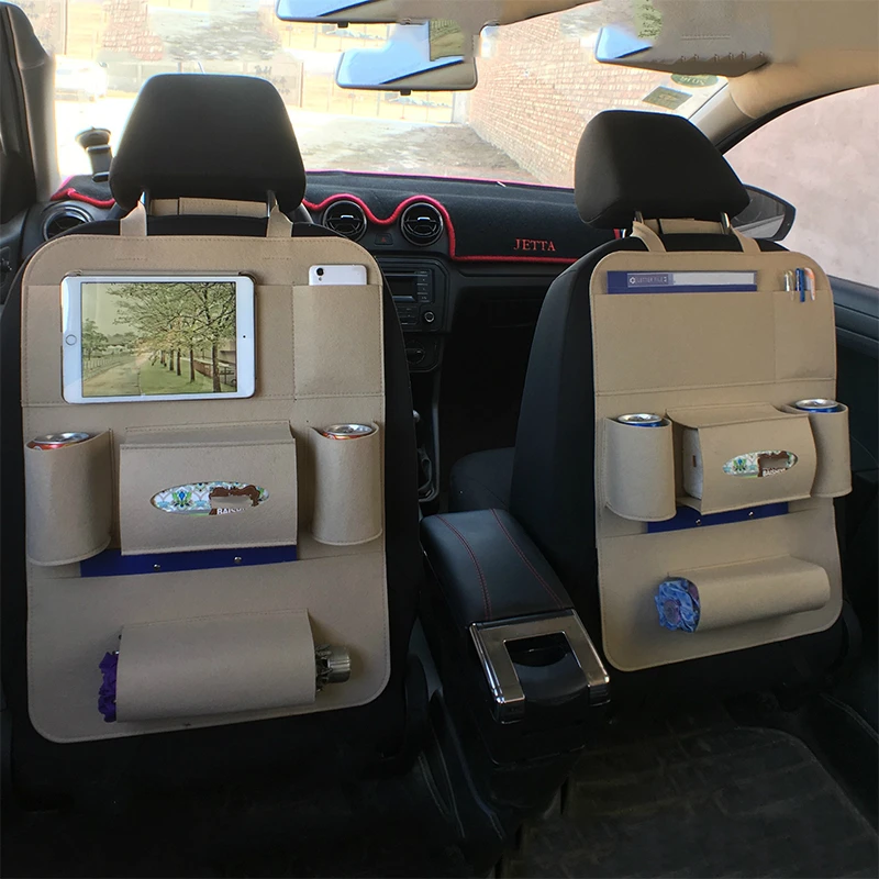 1Pc Multi-Pocket Car Seat Back Organizer Storage Bag Pad Cups Storage Phone Holder Felt Fabric Protector for Kids Children