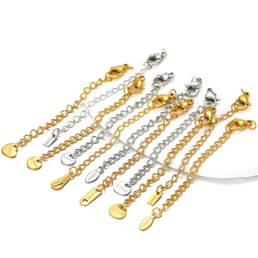 10pcs 18K Gold Stainless Steel Extension Tail Chains Lobster Clasps Extended Connector DIY Bracelets Making Necklaces Components