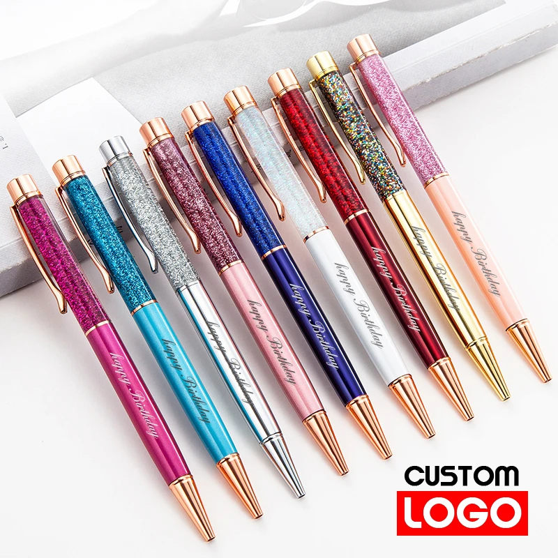 1pc Creative Gold Foil Oil Pen Crystal Wafer Pen High-grade Metal Signature Pen Custom LOGO Lettering Engraved Name Stationery