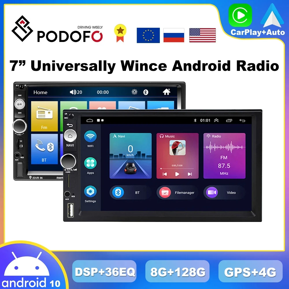 Podofo Android 2 Din Car Radio Multimedia Player Universal Auto Stereo GPS MAP For Volkswagen Nissan Hyundai Kia toyota CR-V