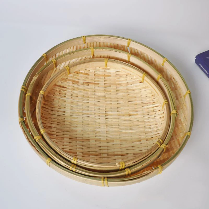 Handmade Weaving  Bamboo Sieve Raft Round Dustpan DIY Decorative Fruit Bread Basket Kitchen Storage New Arrival