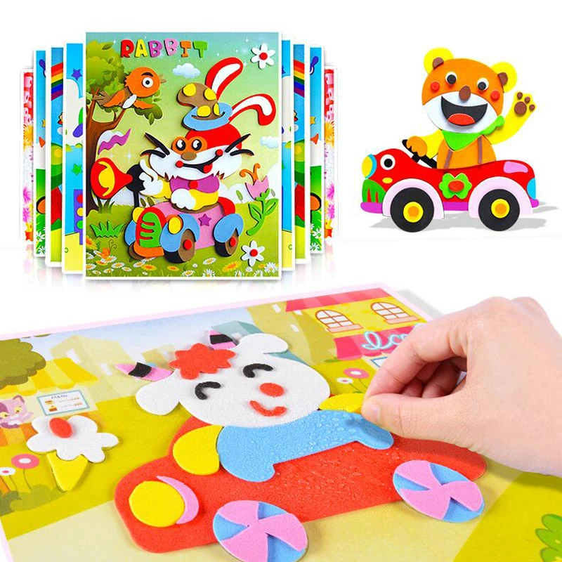 10/5Pcs 3D EVA Foam Sticker Puzzle Game DIY Cartoon Animal Learning Education Toys For Children Kids Multi-patterns Styles GYH