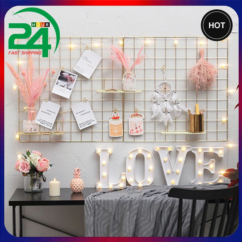 DIY Decoration Iron Storage Rack Holder Postcards Mesh Photo Frame Home Bedroom Metal Photo Grid Frame Photo Display Rack