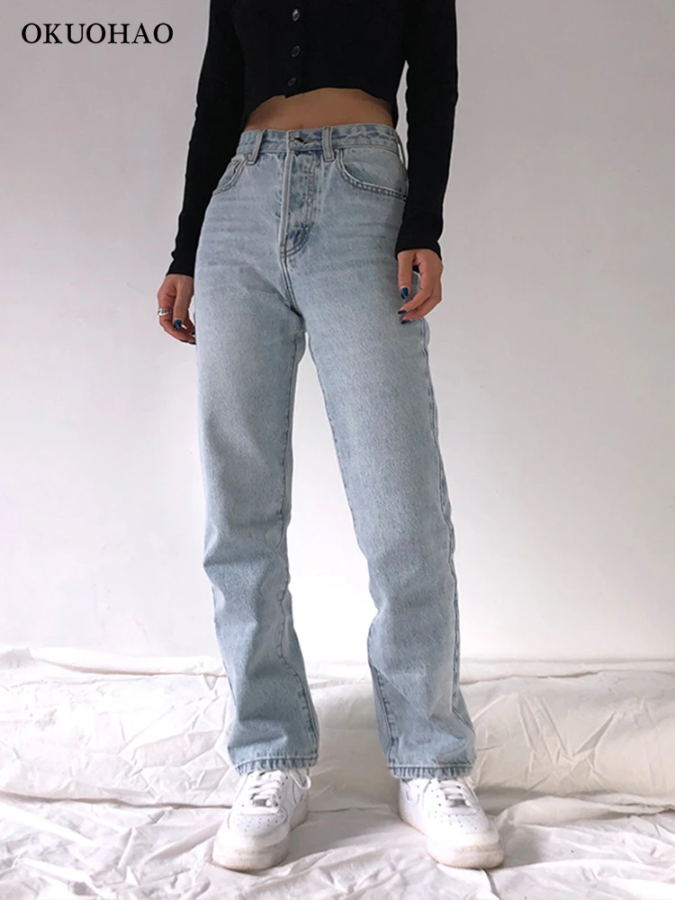 2021 High Waist Loose Jeans For Women Comfortable Fashion Casual Straight Leg Baggy Pants Mom Jeans Washed Boyfriend Jeans New