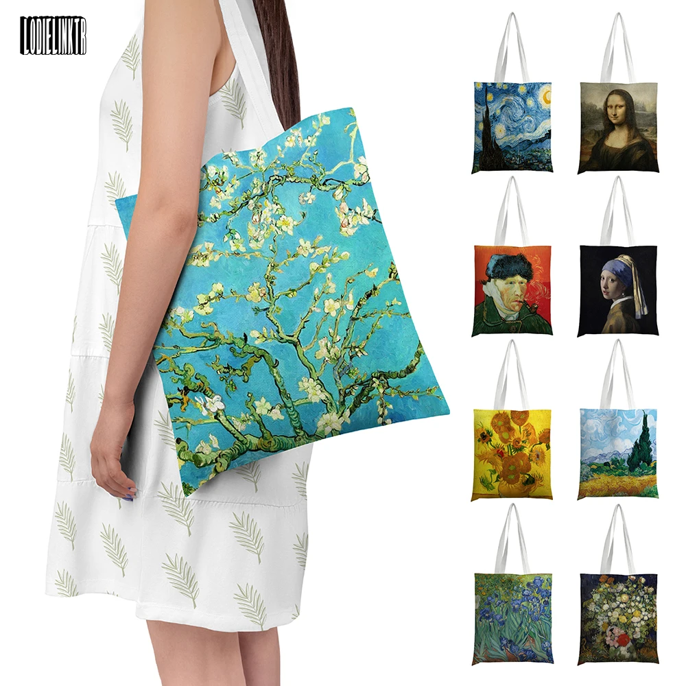 New Van Gogh Oil Painting Canvas Tote Bag Retro Art Fashion Travel Bag Women Leisure Eco Shopping High Quality Foldable Handbag