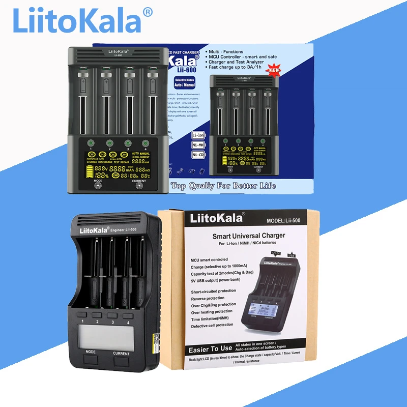 LiitoKala Lii-500 LCD Battery Charger For 3.7V 18650 18350 18500 16340 17500 25500 10440 14500 26650 1.2V AA AAA lii500