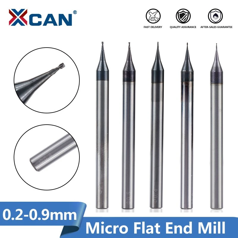 XCAN 1pc 0.2-0.9mm TiAIN Micro Flat End Mill 4mm Shank 4 Flute Milling Cutter HRC 55 Mirco Carbide CNC Engraving Bit Router Bit