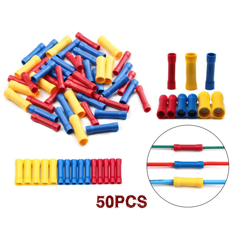 50/100pcs BV1.25 BV2.5 BV5.5 Insulated Crimp Terminals Electrical Wire Cable Crimping Terminal Connector Set Assortment Kit