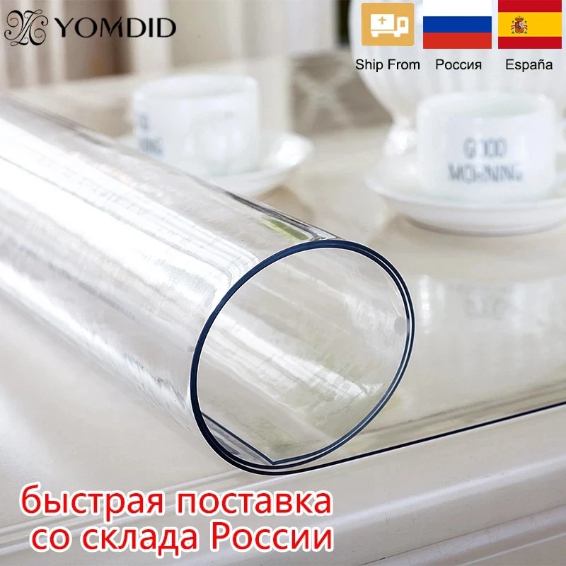 Soft Glass Tablecloth Transparency PVC table cloth Waterproof Oilproof Kitchen Dining table cover for rectangular table 1.0mm