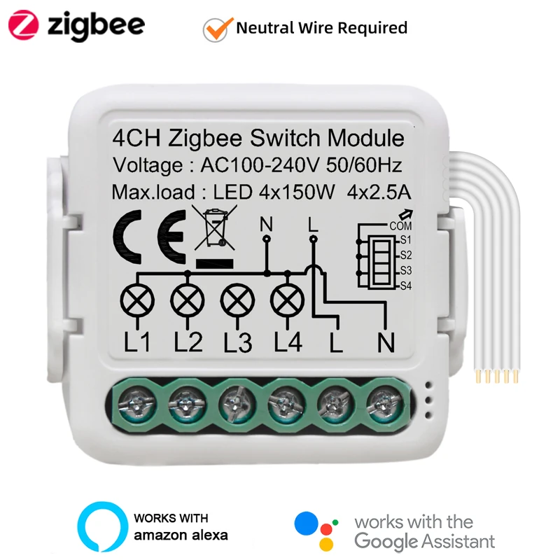 Lonsonho Tuya Zigbee Smart Switch Module Relay 1 2 3 4 Gang Smartlife Wireless Control Alexa Google Home Yandex Alice Compatible