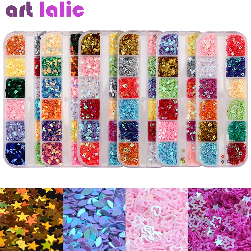 Multi-color Nail Sequins 3D Boat Flower Heart Star DIY Hollow Shapes Rivet Glitter Sequins Nail Art Decorations Accessories