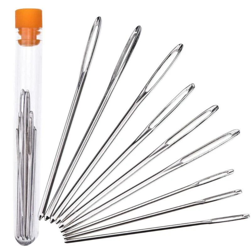 9Pcs/set Large Eye Metal Needles Cross Stitch Knitting Crochet Hook Set with Case DIY Sewing Accessories