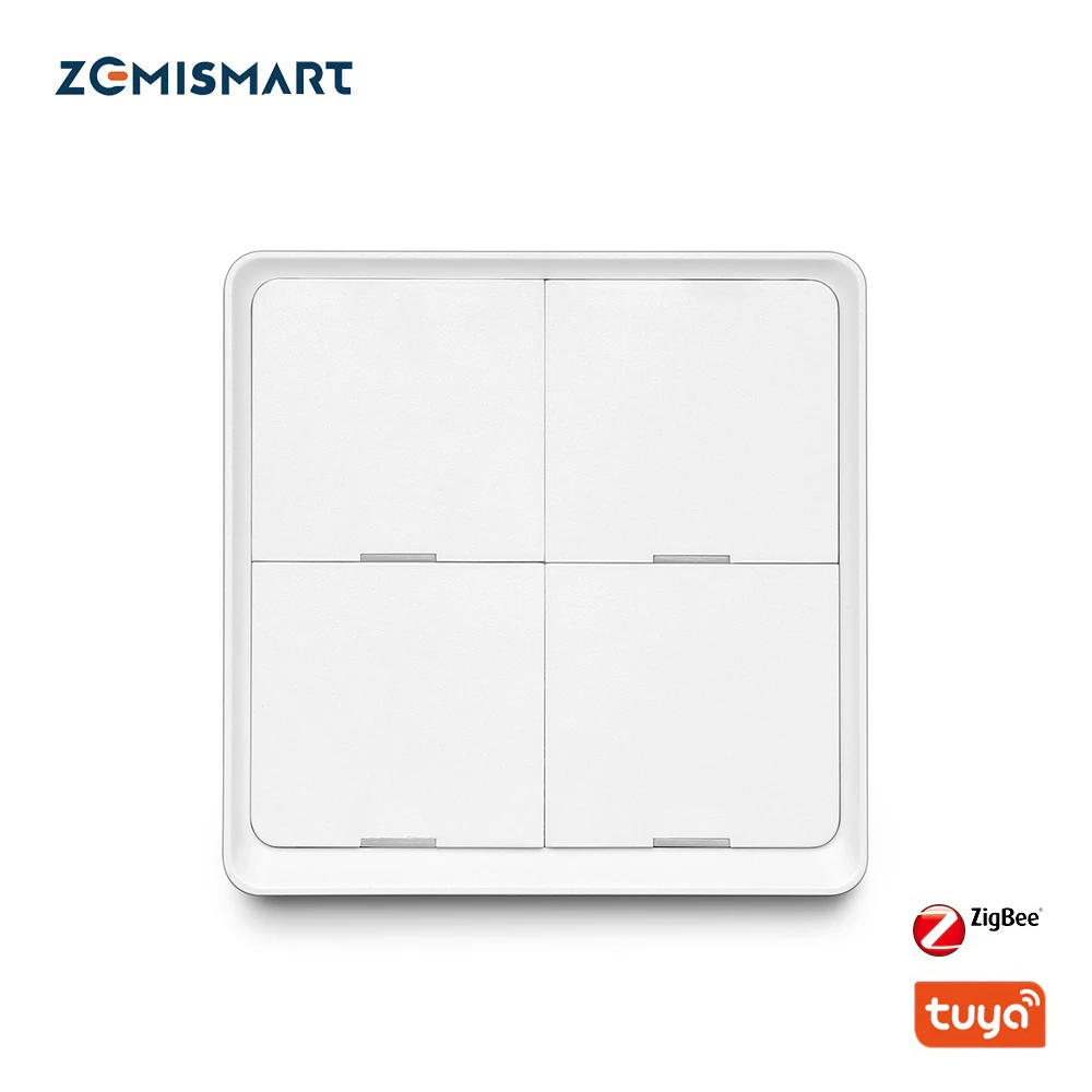 Zemismart 4 Gang Tuya Zigbee Wireless Switch Zigbee 3.0 Sticker Battery Power Smart Life App Control Zigbee 2MQTT deCONZ