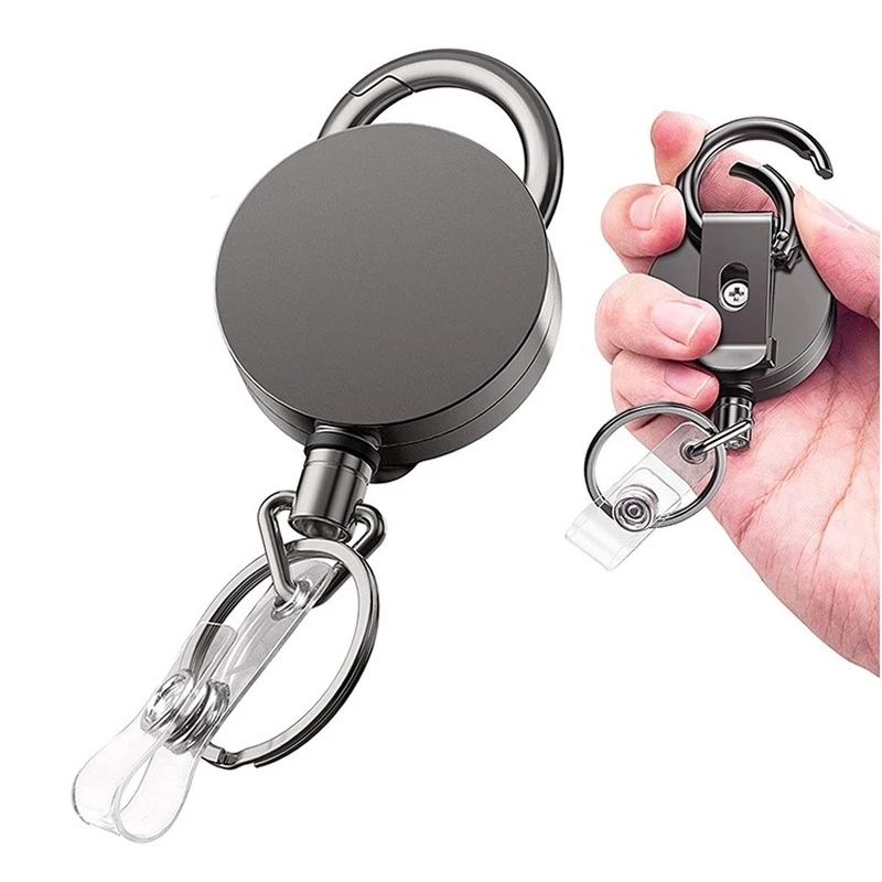 1pcs Extendable Metal Wire Key Chain Ring Belt Clip Pull Keyring Retracting ID Card Badge Holder