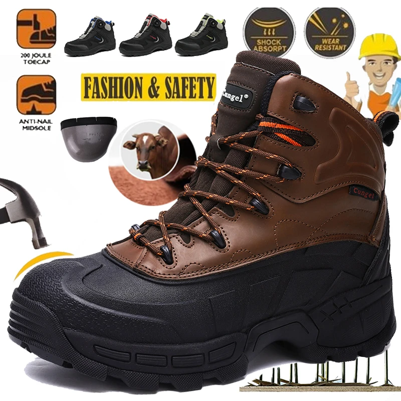 CUNGEL Men Winter Safety Shoes Steel Toe Casual Shoes Puncture-Proof Light Weight Work Safety Sneakers For Men