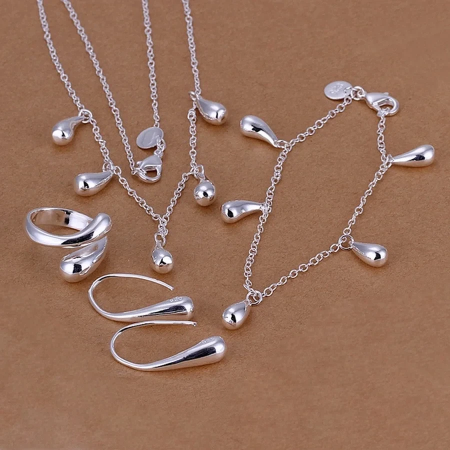 wedding Women jewelry classic 925-Sterling-silver drop Silver color necklace bracelets earrings ring fashion jewelry sets S218