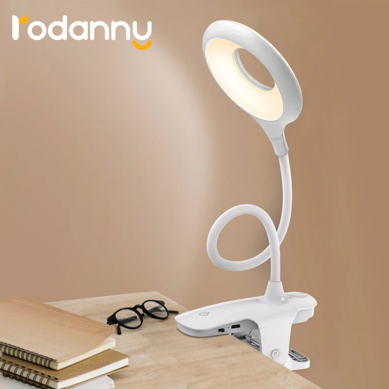 Rodanny Desk Lamp Touch Clip Study Light Gooseneck Desktop USB Rechargeable Bedroom Lamp Bedside Bedside Desk Clip-on Table Lamp