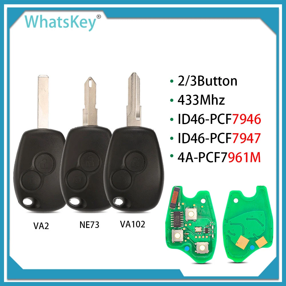 WhatsKey Car Remote Key fit For Renault Megane Modus Clio Logan Kangoo Sandero Duster control 433Mhz PCF7946/PCF7947 Chip