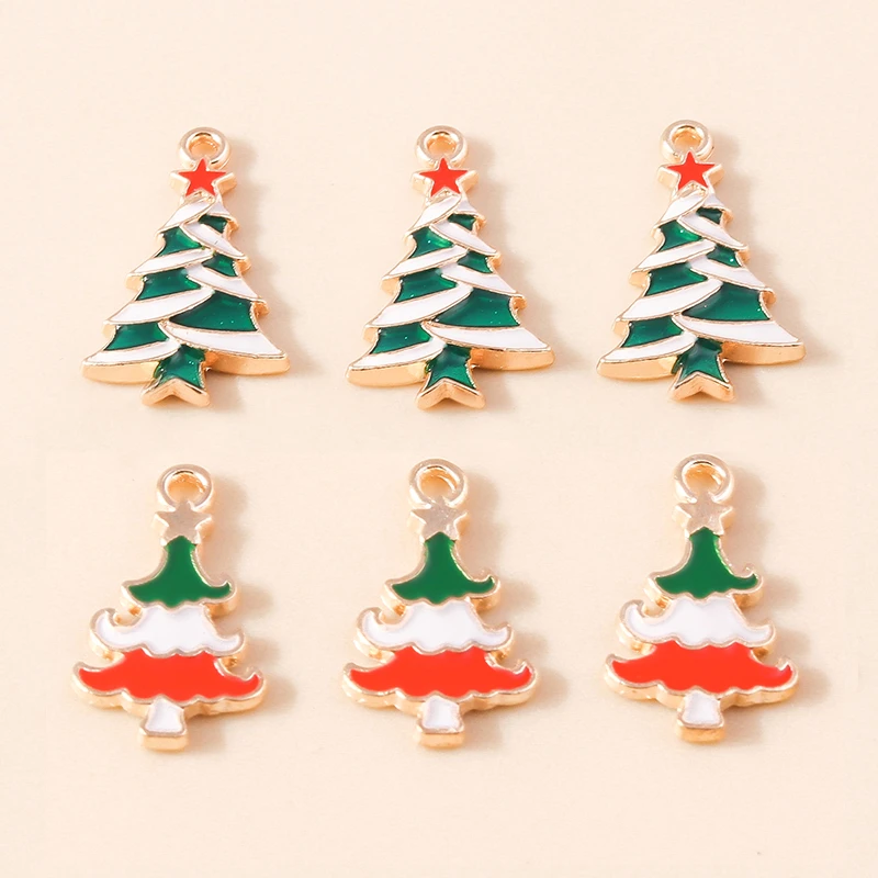10pcs 15*25mm Enamel Christmas Tree Charms DIY for Bracelets Pendants Earrings Making Red Star Charms Jewelry Accessories