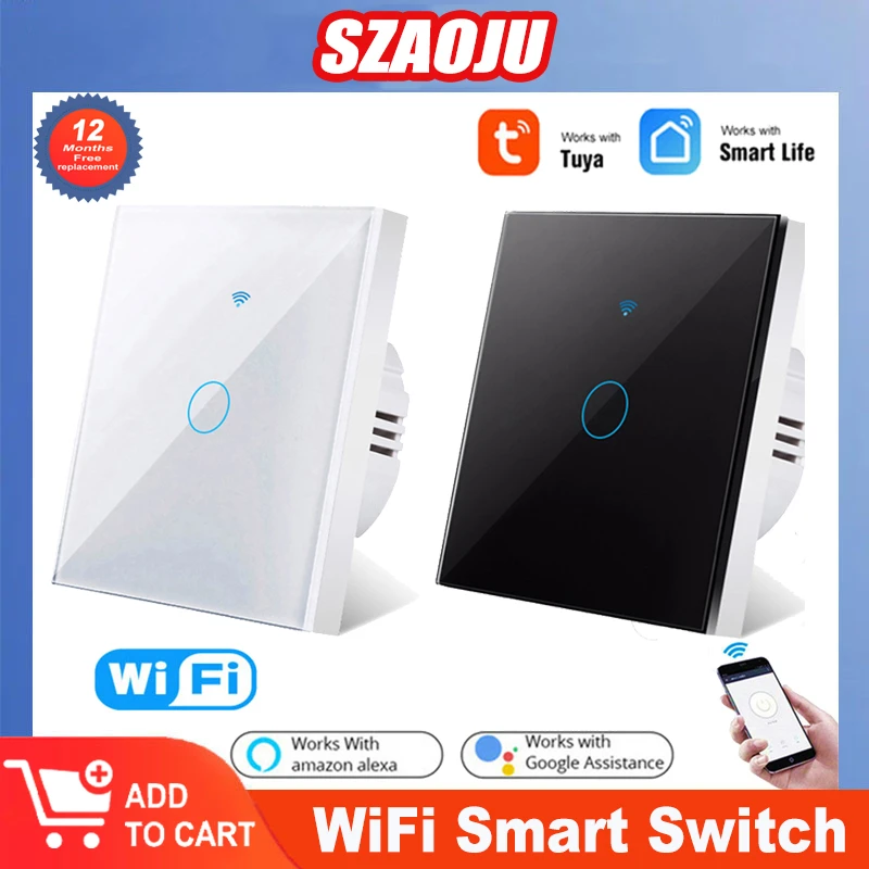 Wifi Wall Touch Switch Smart Light Switch 1/2/3 Gang Tuya Smart life Home Support Alexa Google Home EU No Neutral Wire Required