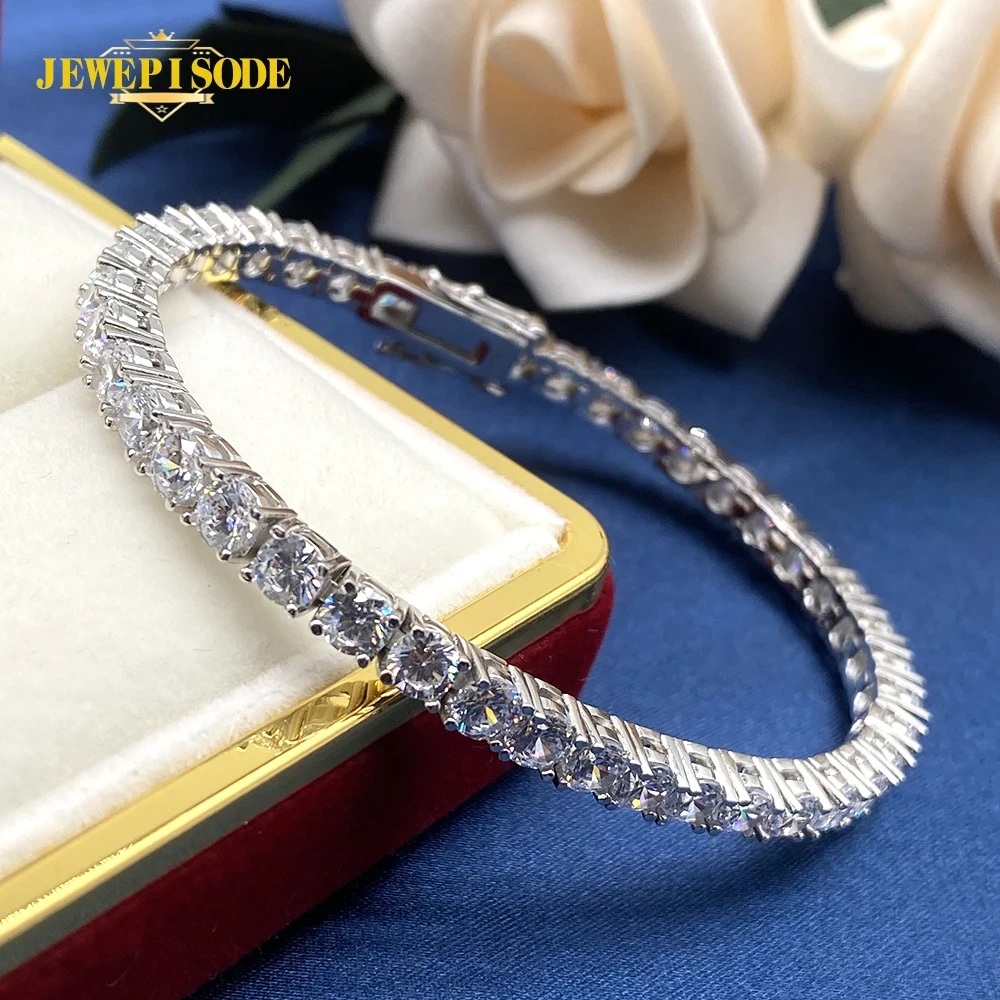 Jewepisode Charm Bracelets Women Solid Silver 925 Jewelry Round Created Moissanite Diamond Wedding Party Bracelet Drop Shipping